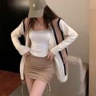 Color Block Cardigan / Mini Pencil Skirt / Long-sleeve Top