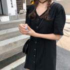 Puff-sleeve Gathered-waist Dress Black - One Size