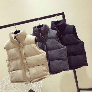 Sleeveless Padded Corduroy Zip Jacket