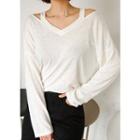 Plus Size - Cutout V-neck Long-sleeve T-shirt