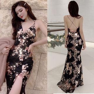 Spaghetti Strap Sequin Maxi Mermaid Dress