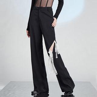 High Waist Cutout Lace Panel Dress Pants