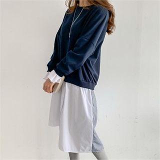 Shirt-layered Midi Pullover Dress
