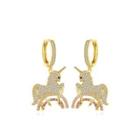 Simple Personality Plated Gold Unicorn Cubic Zirconia Earrings Golden - One Size