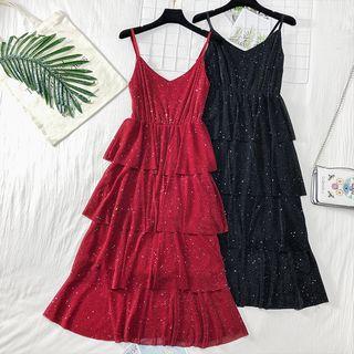 Layered Sleeveless Sequined A-line Dress