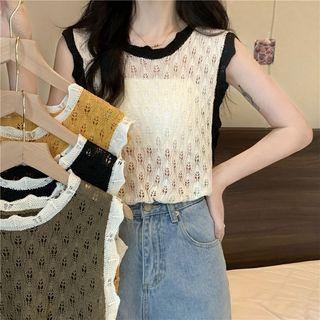 Contrast Trim Pointelle Knit Tank Top