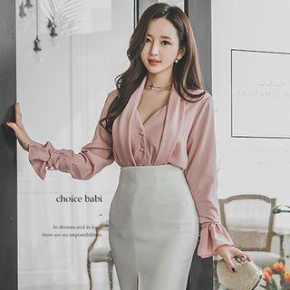 Plain Buttoned Long Sleeve Top