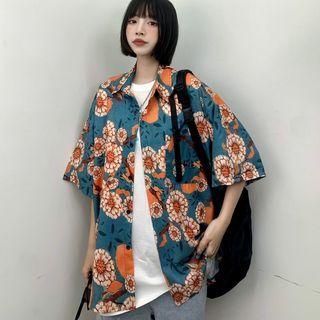 Elbow-sleeve Floral Vintage Shirt
