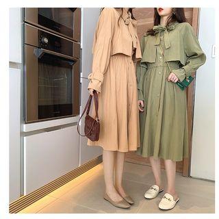 Tie-neck A-line Midi Shirtdress