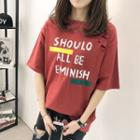 Elbow-sleeve Ripped Lettering T-shirt