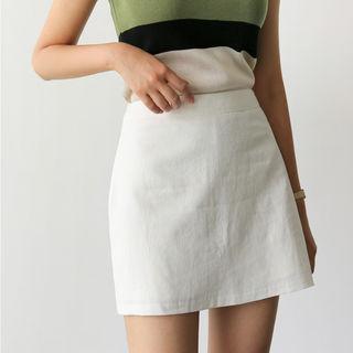 Flat-front Linen Blend Skirt