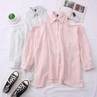 Asymmetric Off-shoulder Long Shirt