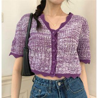 Short-sleeve Cropped Cardigan As Figure - One Size
