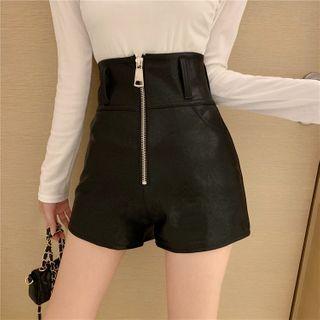 Faux-leather Zip-front Shorts