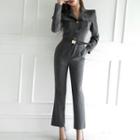 Long-sleeve Collared Straight Leg Jumpsuit