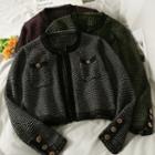 Checker Open-front Crew-neck Cardigan
