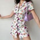 Short-sleeve Lapel Grape Print Single-breasted Dress