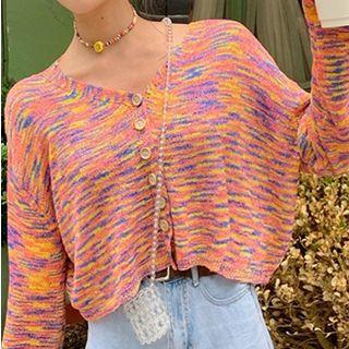 Long-sleeve Cropped Buttoned Knit Top As Shown In Figure - One Size