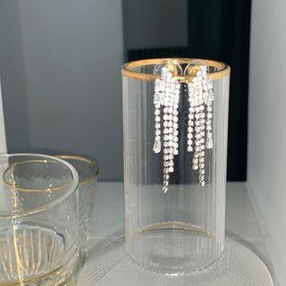 Rhinestone Fringed Earring 1 Pair - S925 Silver Ear Studs - White - One Size