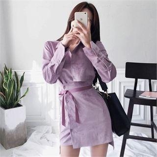 Cutout-detail Faux-suede Mini Shirtdress