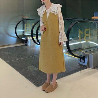 Lace Long-sleeve Loose-fit Blouse / Plain Sleeveless Dress
