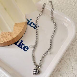 Heart Checker Pendant Stainless Steel Necklace 1 Pc - Silver - One Size