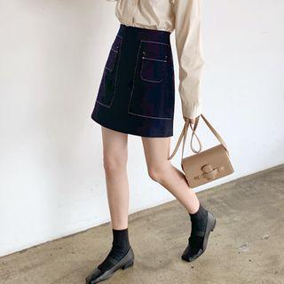 Patch-pocket Stitched Mini Skirt