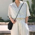 Floral Print Elbow-sleeve Chiffon Shirt As Shown In Figure - One Size