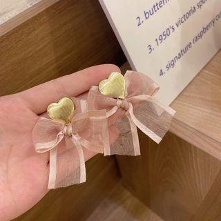 Bow Earring 1 Pair - Pink & Gold - One Size