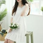 Square-neck Eyelet Lace Dress White - One Size