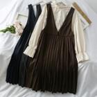 Set: Pleated Tank Dress + Ruffled Plain Shirt