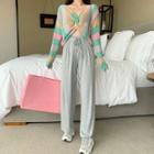 Long-sleeve Cropped Striped Knit Top / Sweatpants