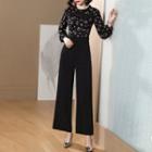 Long-sleeve Floral Print Wide Leg Jumpsuit