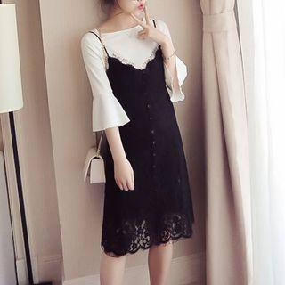 Set: 3/4-sleeve Top + Strappy Lace Dress