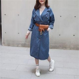 Double-breasted Denim Dress With Belt Blue - One Size