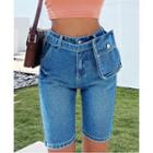 High-waist Slim-fit Denim Shorts With Belt Bag