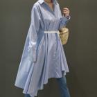 Tie-waist Asymmetric-hem Pinstriped Shirtdress