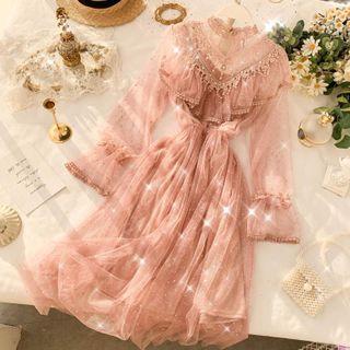 Ruffle Sequin Mesh Dress