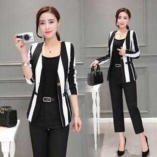 Set: Pinstripe Blazer + Wide-leg Pants