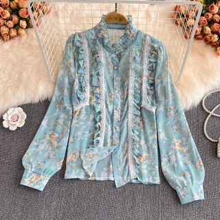 Long Sleeve Ruffle Floral Print Shirt