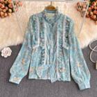 Long Sleeve Ruffle Floral Print Shirt