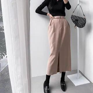 Belted H-line Long Skirt