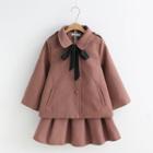 Set: Plain Buttoned Jacket + Mini A-line Skirt + Bow