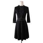 3/4-sleeve Contrast Stitch Mini A-line Dress