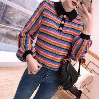 Set: Striped Knit Polo Shirt + Skinny Jeans