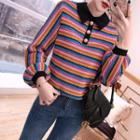 Set: Striped Knit Polo Shirt + Skinny Jeans