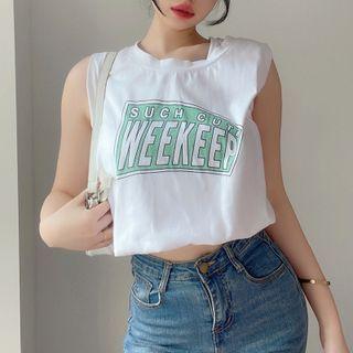 Lettering Print Loose-fit Crop Tank Top