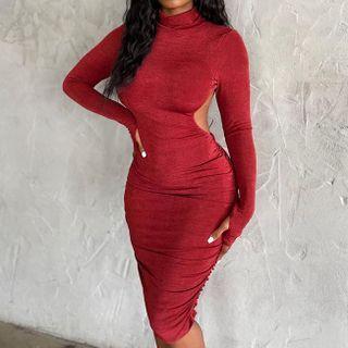 Open Back Long-sleeve Midi Bodycon Dress