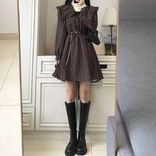 Long-sleeve Floral Print Mini A-line Dress / Top