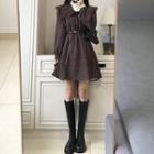 Long-sleeve Floral Print Mini A-line Dress / Top